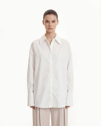 포플린 히든 플라켓 오버사이즈 셔츠 - 화이트