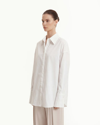 포플린 히든 플라켓 오버사이즈 셔츠 - 화이트