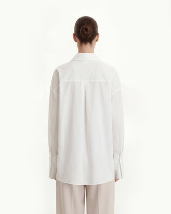포플린 히든 플라켓 오버사이즈 셔츠 - 화이트