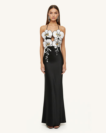 Orchid 자수 드레스 – 블랙/화이트