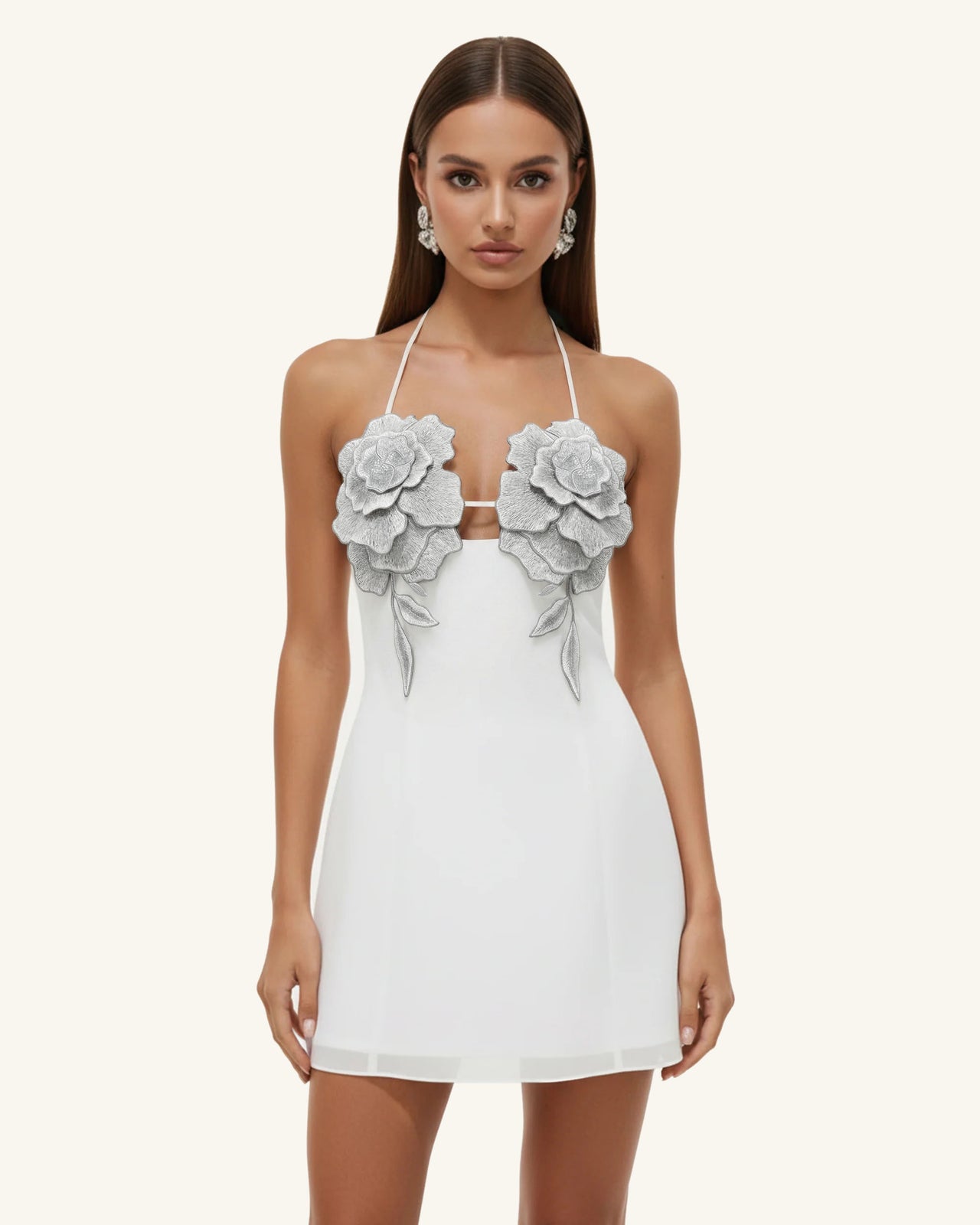 Flower 자수 미니 드레스 - 화이트