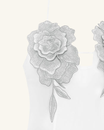 Flower 자수 미니 드레스 - 화이트
