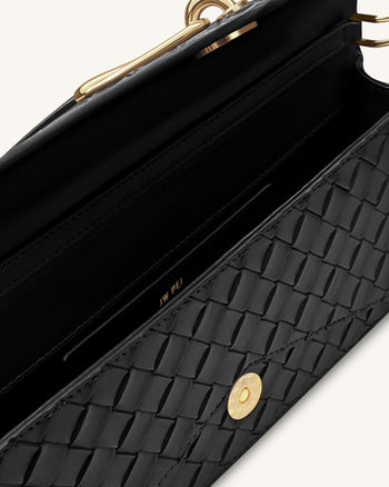 Celeste 직조 질감 엔벨롭 탑 핸들 백 - 블랙