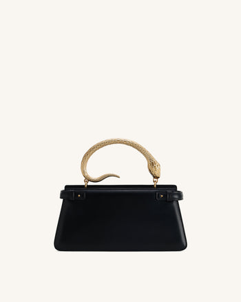 Elena 스네이크 핸들 탑 핸들 가방 - 블랙