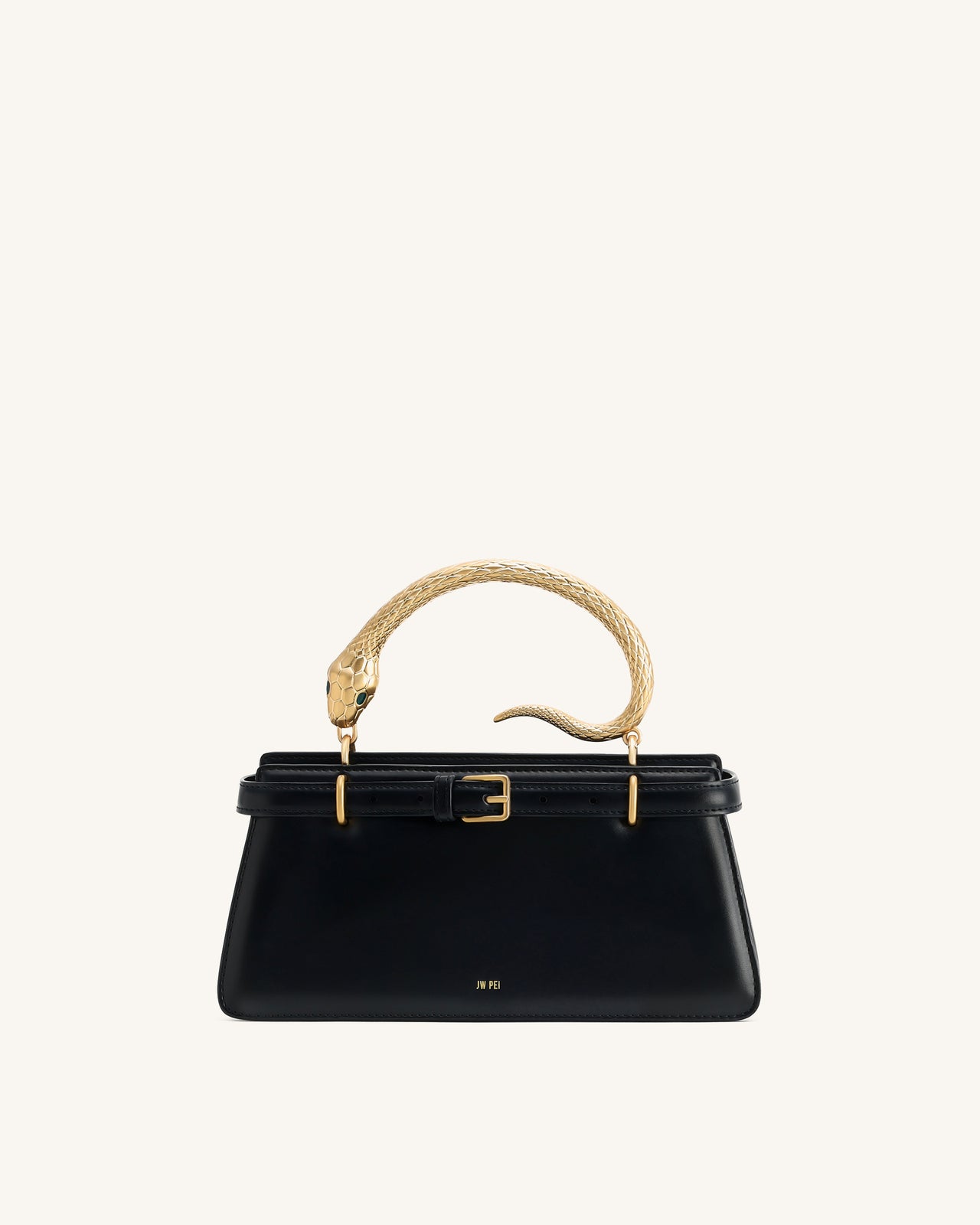 Elena 스네이크 핸들 탑 핸들 가방 - 블랙