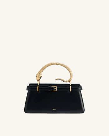 Elena 스네이크 핸들 탑 핸들 가방 - 블랙