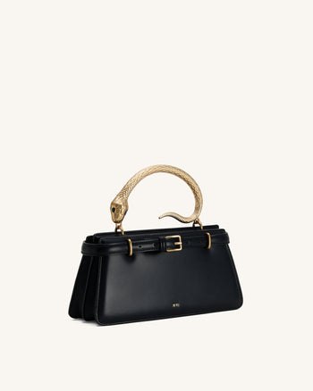 Elena 스네이크 핸들 탑 핸들 가방 - 블랙