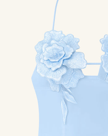 Flower 자수 미니 드레스 - 블루