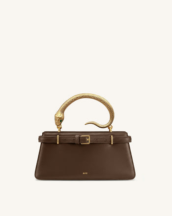 Elena 뱀 핸들 탑 핸들 백 - 다크 브라운