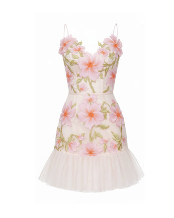 플로럴 슬링 미니 드레스 - 로즈 핑크