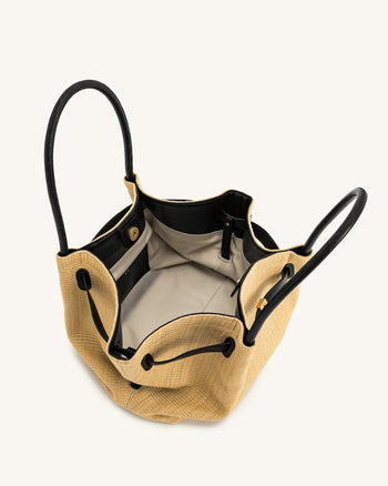 Hana 미디엄 페이크 스트로 토트백 - 브라운 스트로