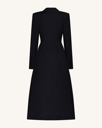 스트럭처드 피크 라펠 컷어웨이 맥시 블레이저 - 블랙