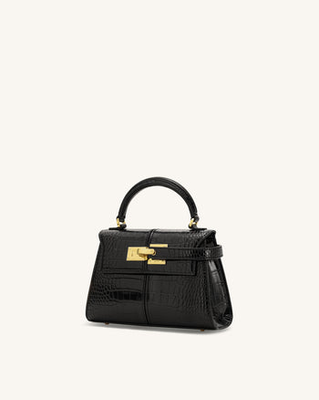 Elise 탑 핸들 백 - 블랙 악어 무늬