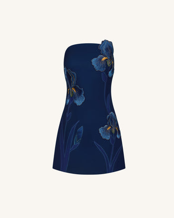 Iris 꽃무늬 튜브탑 드레스 – 네이비 블루