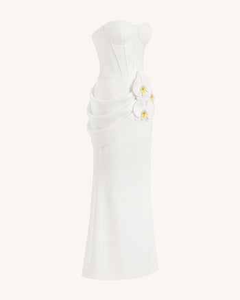 오키드 장식 코르셋 맥시 원피스 - 화이트
