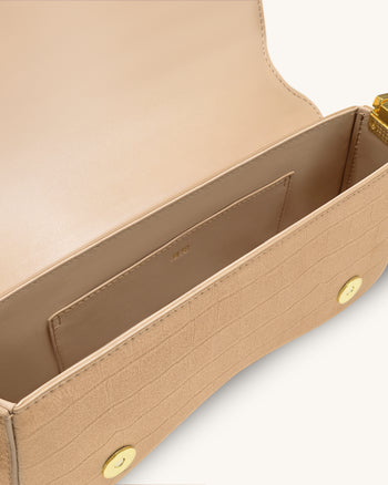 Joy 악어무늬 페이크 스웨이드 숄더백 - 베이지