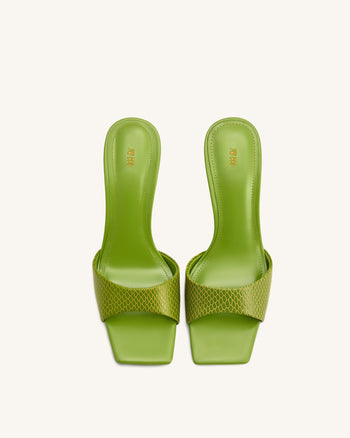 Hannah 스네이크스킨 힐 뮬 - 그린