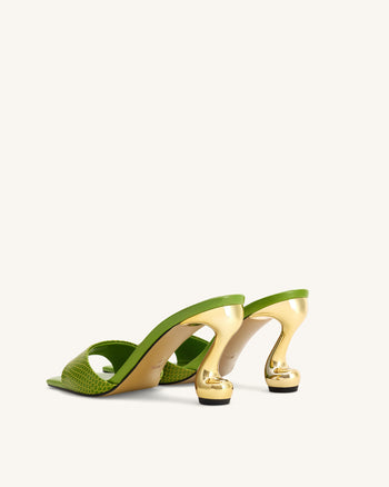 Hannah 스네이크스킨 힐 뮬 - 그린