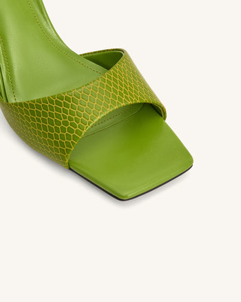 Hannah 스네이크스킨 힐 뮬 - 그린