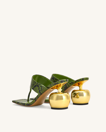 Naomi 스네이크 패턴 힐 플립플랍 - 그린