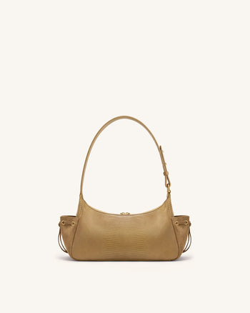Corinne 리자드 엠보싱 인조 스웨이드 숄더백 - 카키