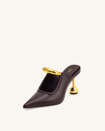 Sofia 메탈 장식 구형 힐 뮬 - 딥 버건디