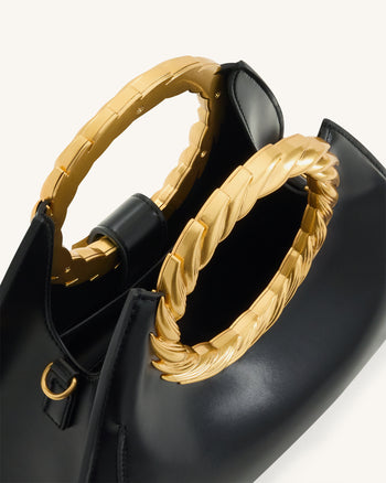 Amiya 리프 핸들 조각 가방 - 블랙