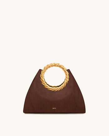 Amiya 리프 핸들 페이크 스웨이드 조각 백 - 모카 브라운