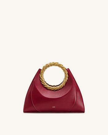 Amiya 리프 핸들 조각 백 - 와인 레드