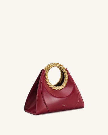 Amiya 리프 핸들 조각 백 - 와인 레드