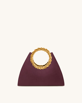 Amiya 리프 핸들 페이크 스웨이드 조각 백 - 메를로 레드