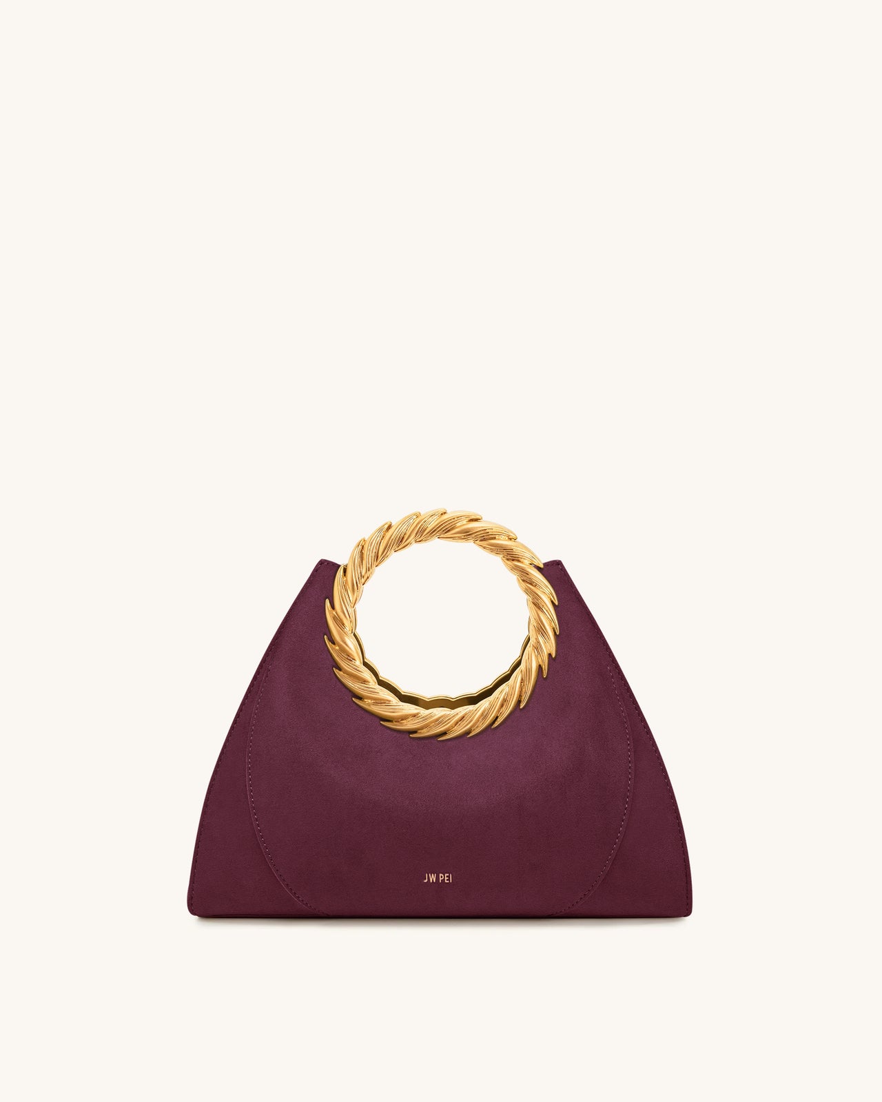 Amiya 리프 핸들 페이크 스웨이드 조각 백 - 메를로 레드