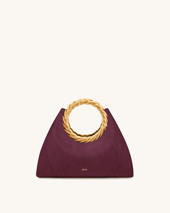 Amiya 리프 핸들 페이크 스웨이드 조각 백 - 메를로 레드