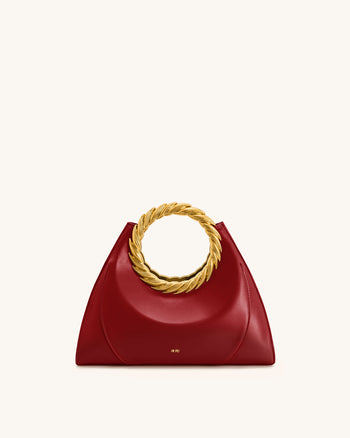 Amiya 리프 핸들 조각 백 - 와인 레드