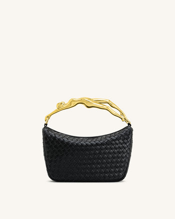Jenny 블랙 휴먼 쉐이프 핸들 위빙 핸드백