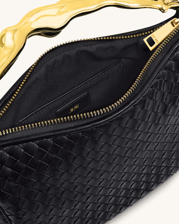 Jenny 블랙 휴먼 쉐이프 핸들 위빙 핸드백