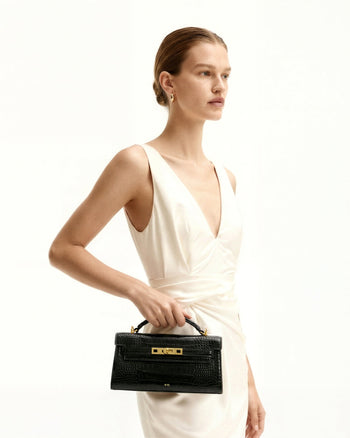 Noor 탑 핸들 백 - 블랙 크로커다일