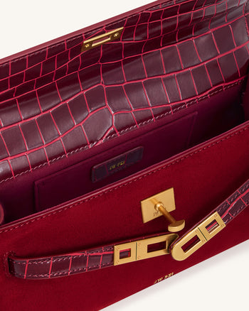 Noor 레드 컬러 페이크 스웨이드 탑 핸들 백