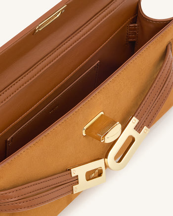 Bria 브라운 컬러 페이크 스웨이드 구조적인 탑 핸들 백