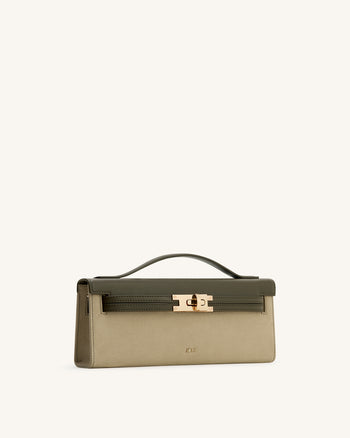 Bria 다크 올리브 컬러 페이크 스웨이드 구조적인 탑 핸들 백