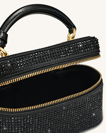 Cleo 인조 크리스탈 박스 쉐입 탑 핸들 백 - 블랙