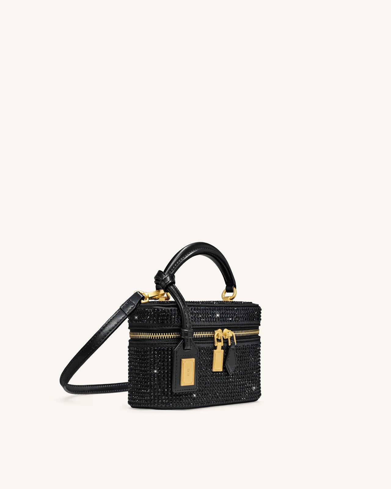 Cleo 인조 크리스탈 박스 쉐입 탑 핸들 백 - 블랙