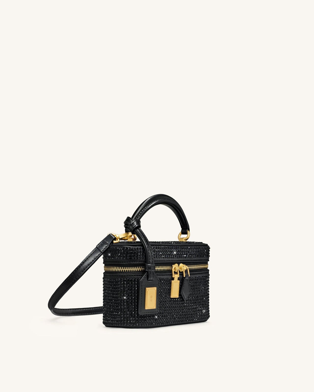 Cleo 인조 크리스탈 박스 쉐입 탑 핸들 백 - 블랙