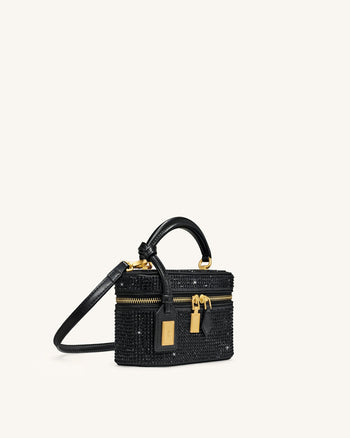 Cleo 인조 크리스탈 박스 쉐입 탑 핸들 백 - 블랙