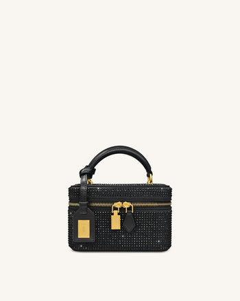 Cleo 인조 크리스탈 박스 쉐입 탑 핸들 백 - 블랙