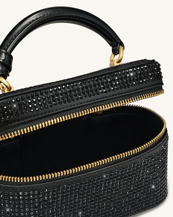 Cleo 인조 크리스탈 박스 쉐입 탑 핸들 백 - 블랙