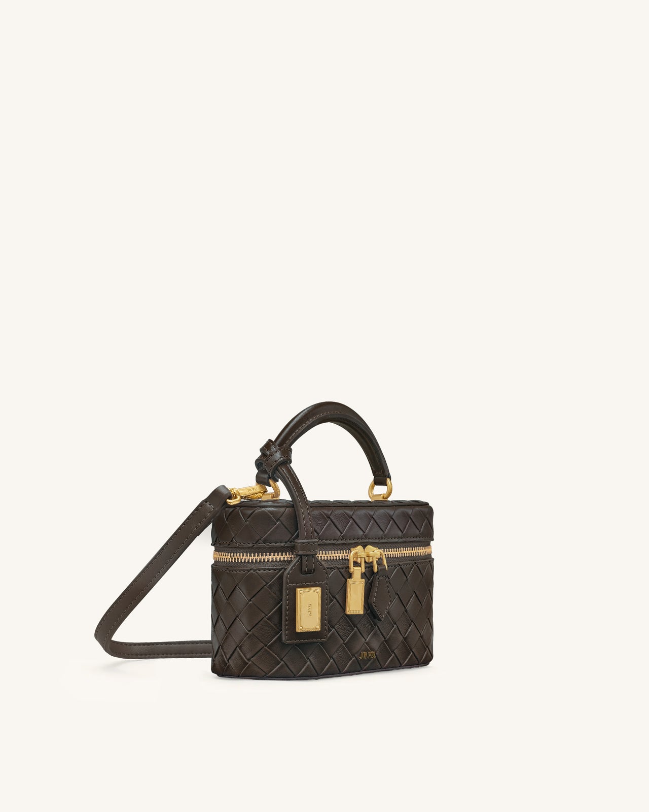 Cleo 우븐 텍스처 박스 쉐입 탑 핸들 백 - 다크 브라운