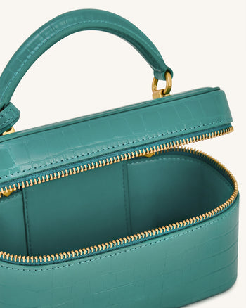 Cleo 박스 형태 탑 핸들 백 - 그린 크록