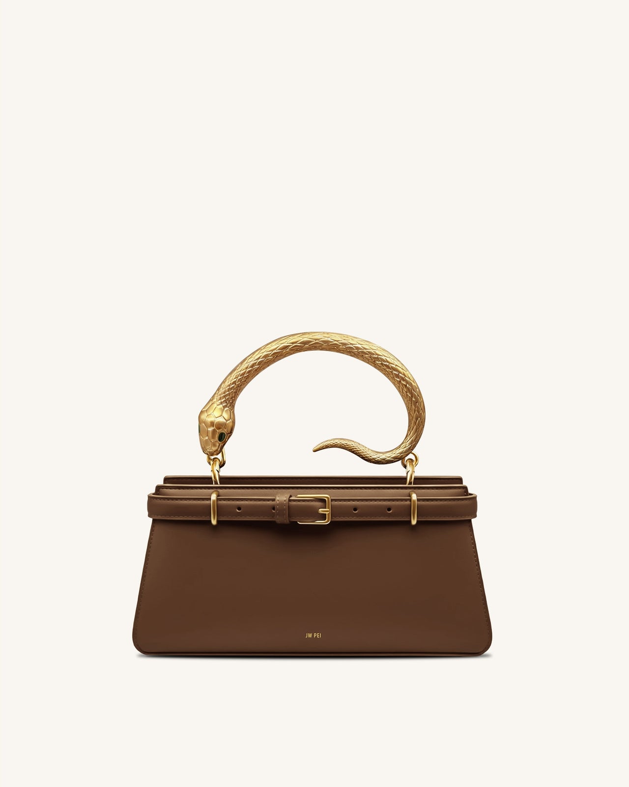 Elena 뱀 핸들 탑 핸들 백 - 다크 브라운