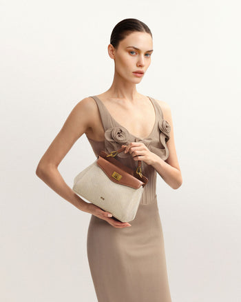 Lucia 클래식 탑 핸드백 - 브라운 캔버스